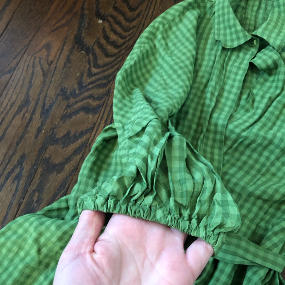 Scanlan Theodore Women’s M Green Gingham Wrap Midi Dress w/Collar and Belt - EUC - Picture 12 of 15